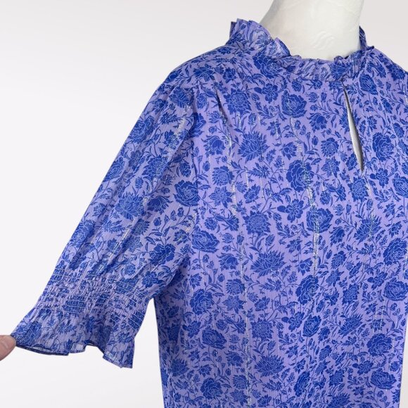 J.Crew Floral Blouse Ruffle Neck Keyhole Front Flowy Sleeve Medium - Picture 7 of 9